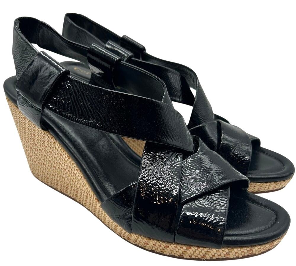 Cole Haan Maddie Nike Air Black Patent Wedge Sandal SIZE 11 Woven Platform